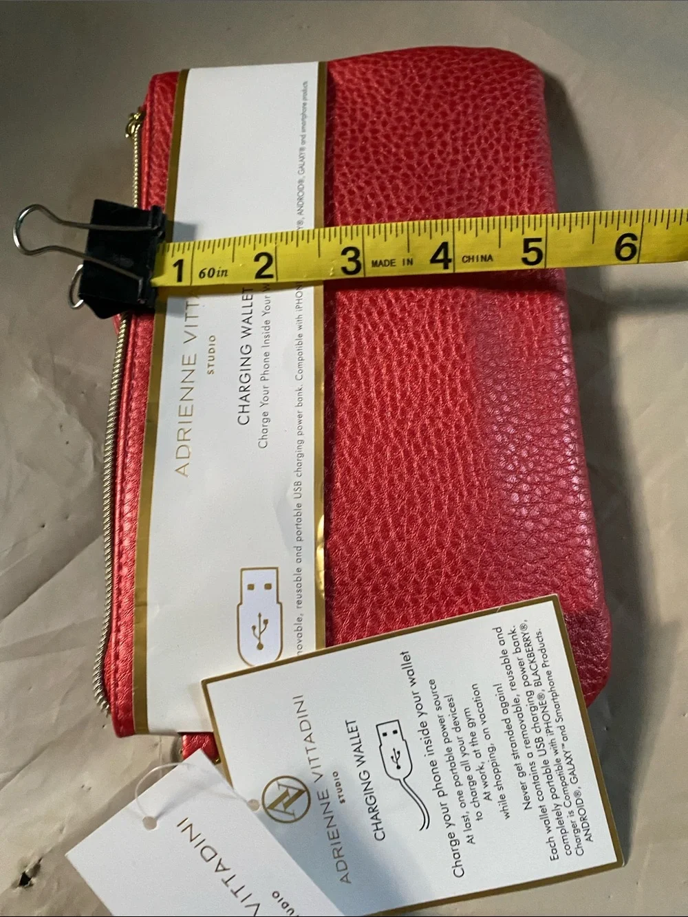 Adrienne Vittadini Red and Gold Charging Wallet